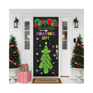 Motipuns 53 Pcs 3D Christmas Door Decor Winter Holidays Math Bulletin Board for Math Classroom Geometric Shapes Christmas Tree Cutout with Paper Flower for Xmas Library Teacher Office Party Decors