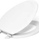 KOHLER 4647-0 Stonewood Elongated Toilet Seat, Elongated Wood Seat for Standard Toilets, Comes with Color-Matched Plastic Hinges, Home Essentials, White