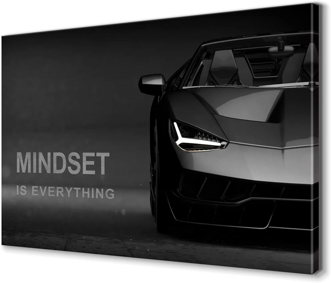 BWSPACE Motivational Canvas Wall Art Lamborghini Posters Prints Entrepreneur Bundle Set 1 Pieces Mindset Is Everything Canvas Wall Art Decorations for Office Bedroom (30" W x 40" H)