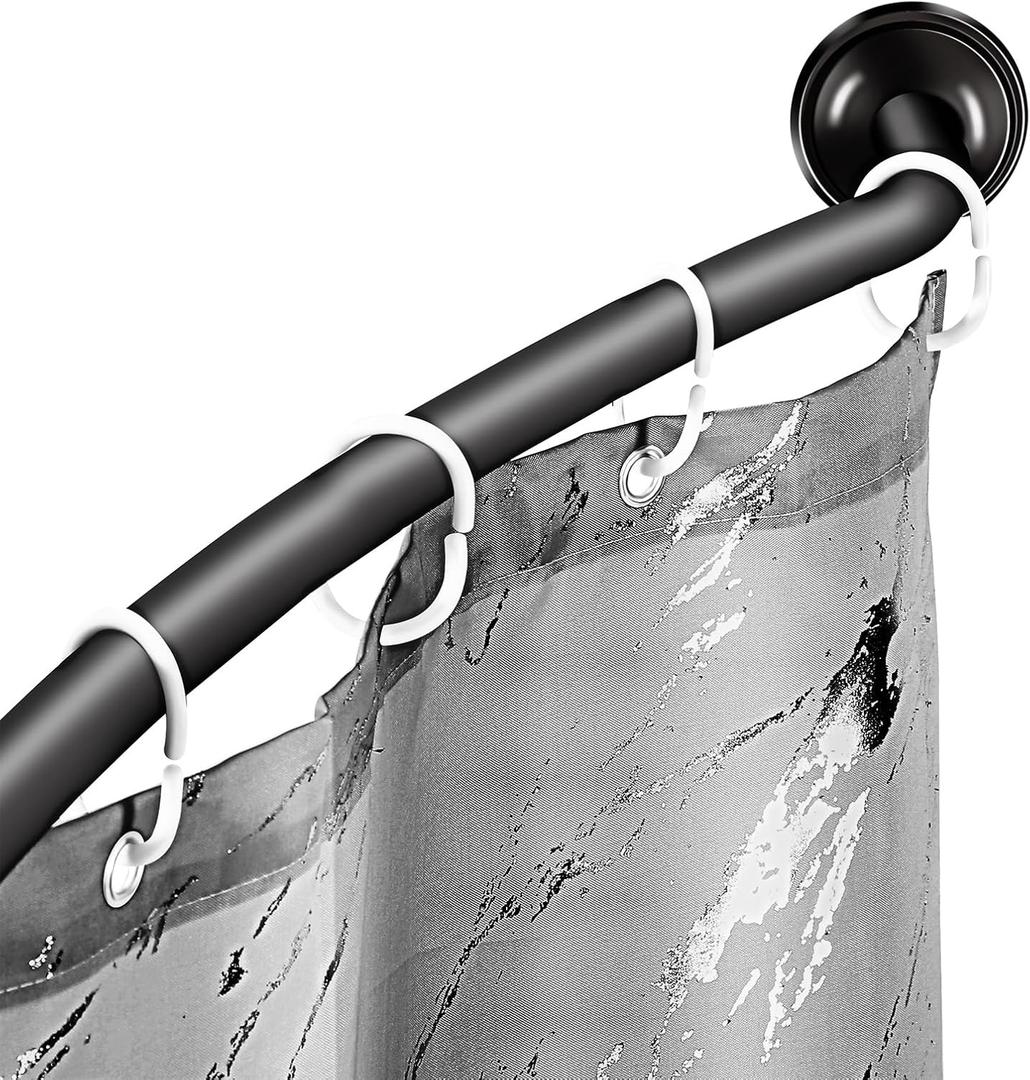 Adjustable Black Curved Shower Curtain Rod, 42-72 Inches Shower Curtain Rod for Bathroom and Bathtub, Extra Space Rustproof Expandable Stainless Steel Shower Rod Wall Mounted, Need to Drill
