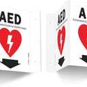 GicnKeuz AED Sign for Wall, 8" x 6" AED Signs with Symbol, Two-Sided Acrylic V-Signs for Business or Office or Home or Wall Dcor, Including Screws, Easy to Install (2 Pack)
