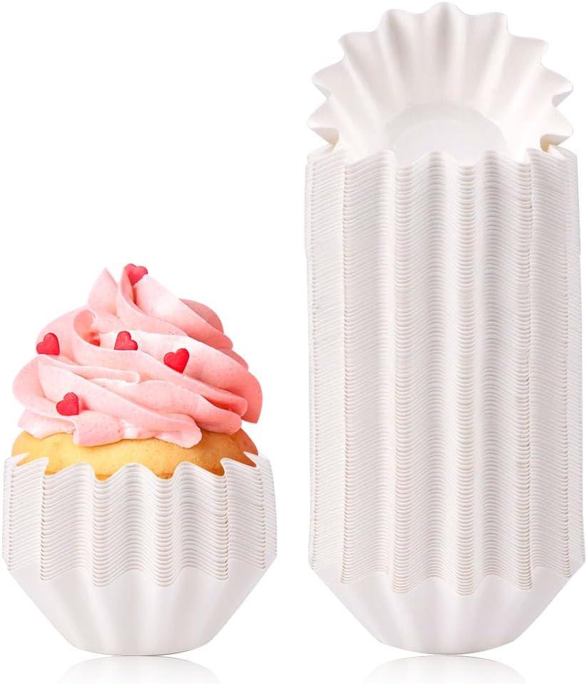 100 PCS Baking Cups Cupcake Liner Flared Brioche Standard Muffin Wrappers Greaseproof Coated Paper Cup for Wedding Birthday Holiday Party or Baby Shower (White)