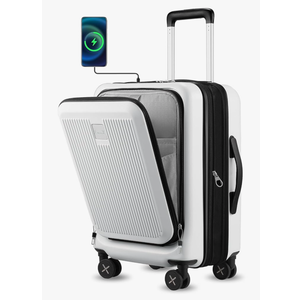 LUGGEX Carry on Luggage 22x14x9 Airline Approved, Expandable PC Hard Shell Suitcase with Front Pocket, Luggage with USB Port (White, 20 Inch, 37L)