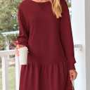 PRETTYGARDEN Womens Patchwork Sweatshirt Dress 2025 Fall Casual Long Sleeve Crewneck Pullover Cute Babydoll Mini Dresses (Wine Red,Small)