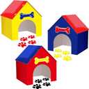 3 Set Dog Paw Birthday Party Decorations Red Yellow Blue House with Bone and Paw Sticker for Dog Party Supplies Puppy Photo Booth Props