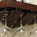 WELLAND Wall Mounted Corner Wine Rack -2 Pack Wooden Rustic Floating Corner Wine Holder with 6-7 Glass Slot Holder