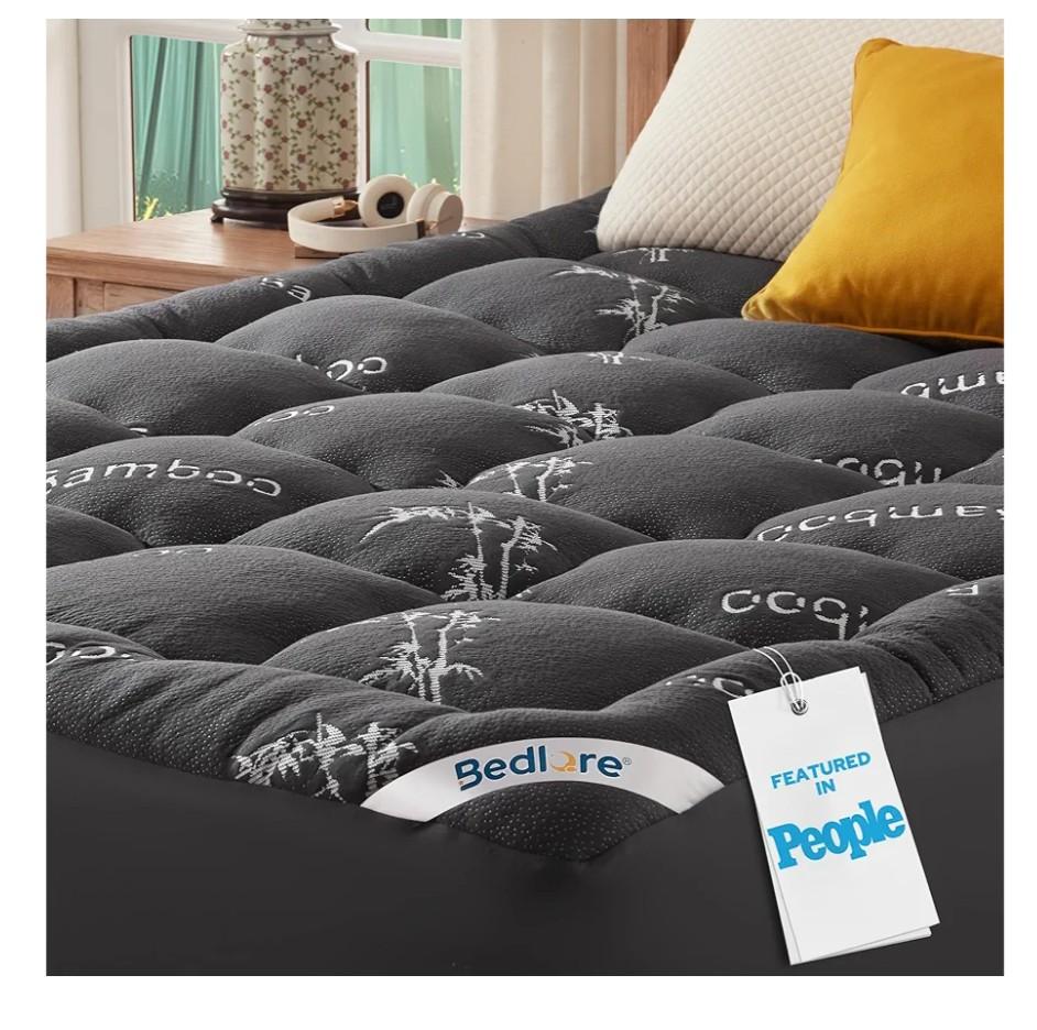 Mattress Topper Viscose Derived from Bamboo, Thick Pillow Top Mattress Pad with Stretchable Pockets for 6-18 inches Mattress, Soft Mattress Topper for Back Pain Relief(Dark Gray)