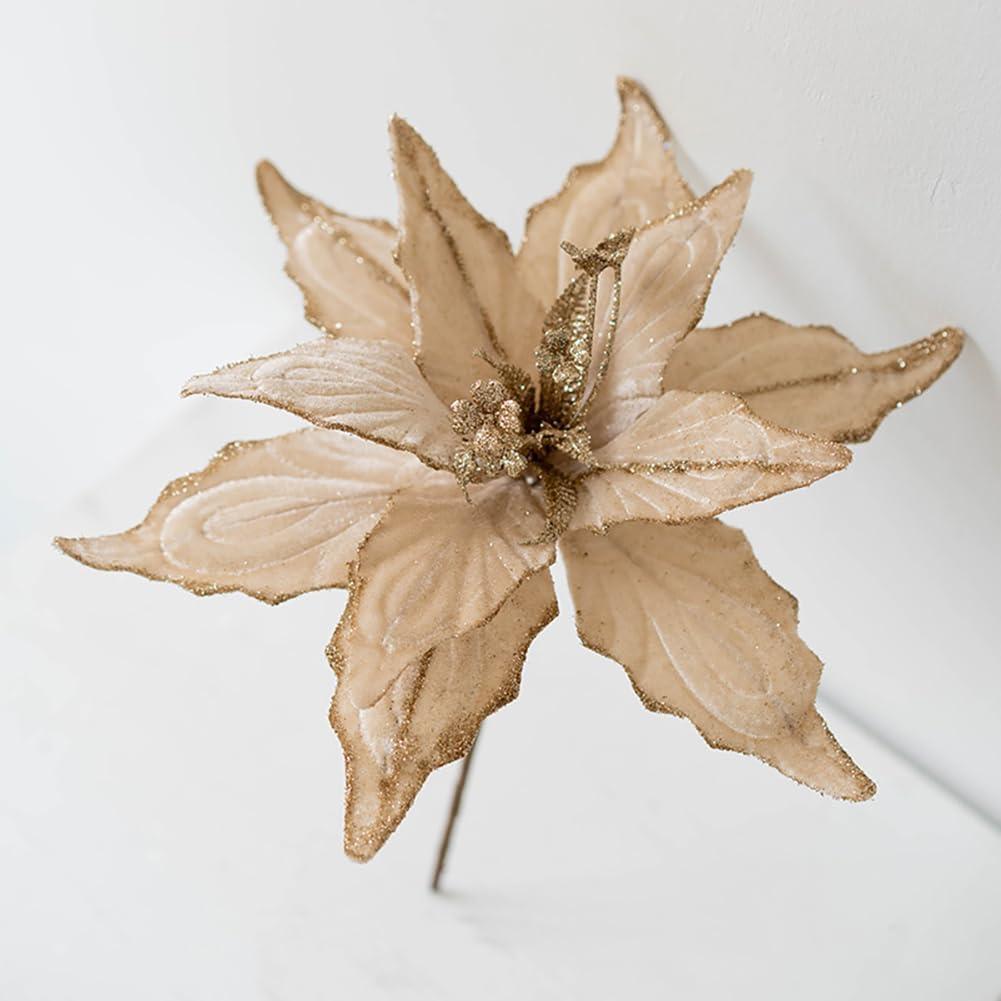 vctops 6 PCS Christmas Glitter Flowers 11 Inch Christmas Tree Wreath Ornaments Poinsettia Artificial Flower Xmas New Year Wedding Party Holiday DIY Decoration, Khaki