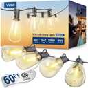 VIPAR Outdoor String Lights 60FT LED Patio Lights LED Waterproof with 26+2 Shatterproof ST38 Edison Bulbs, 2700K Connectable Outside Hanging Light for Porch, Garden, Backyard, Deck, Balcony, Decor