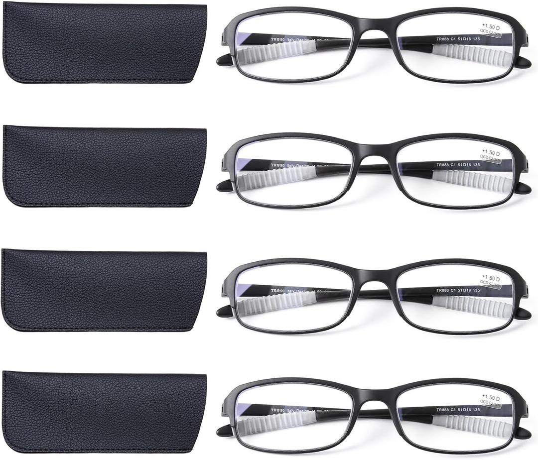 DOOViC 4 Pack Reading Glasses for Women Men TR90 Ultra Lightweight Sturdy Blue Light Blocking Readers (2.75 x)