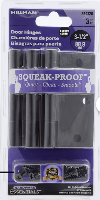 Hillman Squeak-Proof 3-1/2-in H Square Oil Rubbed Bronze Mortise Interior Door Hinge 3 -Pack