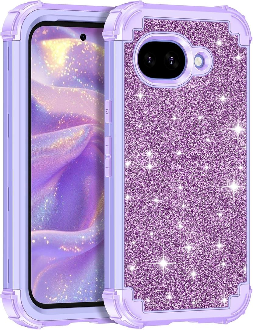 LONTECT for for Google Pixel 10A Case Glitter Sparkle Three-Layer Shockproof Rugged Heavy Duty Hybrid Sturdy Full Body Protective Case for Google Pixel 10A,Purple