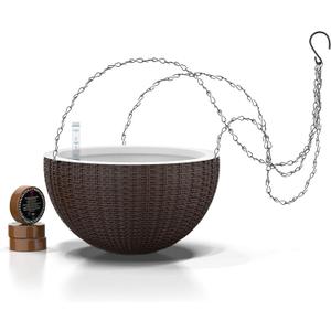GARDENIX DECOR Self Watering Hanging Planter, 11'' Indoor, Brown, Coco Coir, with Water Level Indicator, Round, 1 Pack