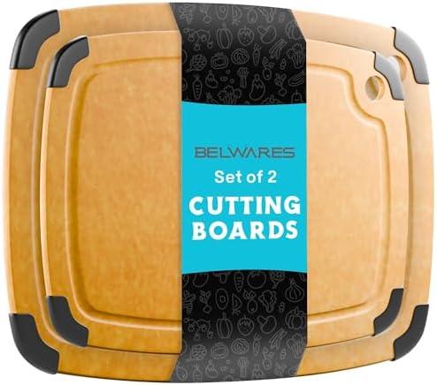 Dishwasher Safe Cutting Boards for Kitchen - 2 Piece Large Composite Wood Cutting Board Set with Non-Slip Feet and Juice Groove (14.5" x 11" and 11.7" x 9.3") - Thin, Lightweight, Eco-Friendly