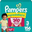 Pampers Diapers - Swaddlers 360 - Size 3, 156 Count, up to 100% Leakproof Comfy Dry Fit, Designed for Easy Changes, Pull On Baby Diaper 