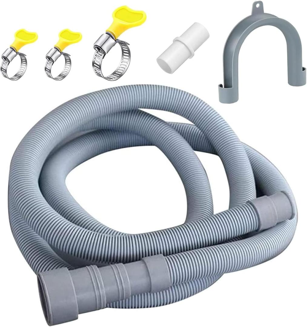 Lyplus Universal 16.4ft Washing Machine & Dryer Drain Hose, 1-1/2" Gray Polypropylene Hose with Clamp