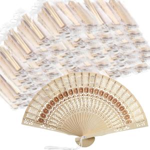 Bucherry 100 Pieces Sandalwood Fan Wooden Folding Fan with Gift Bags and Tassels Sunflower Hand Fans for Weddings Birthday Christmas Baby Shower Party Favors Supplies