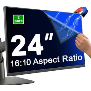 2 Pack Magnetic 24 Inch Monitor Privacy Screen, 16:10 Aspect Ratio, Removable Anti-Glare Blue Light Filter, Anti-Spy Screen Protector for Desktop Computer