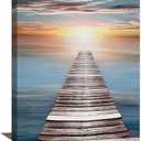 Coastal Bathroom Wall Art Sea Ocean Sunset Pictures Bridge Beach Park Pier Seascape Painting Nature Scenery Landscape Coastal Canvas Decorations Framed Sea Theme Artwork Home Decor for Bedroom 12"x16"