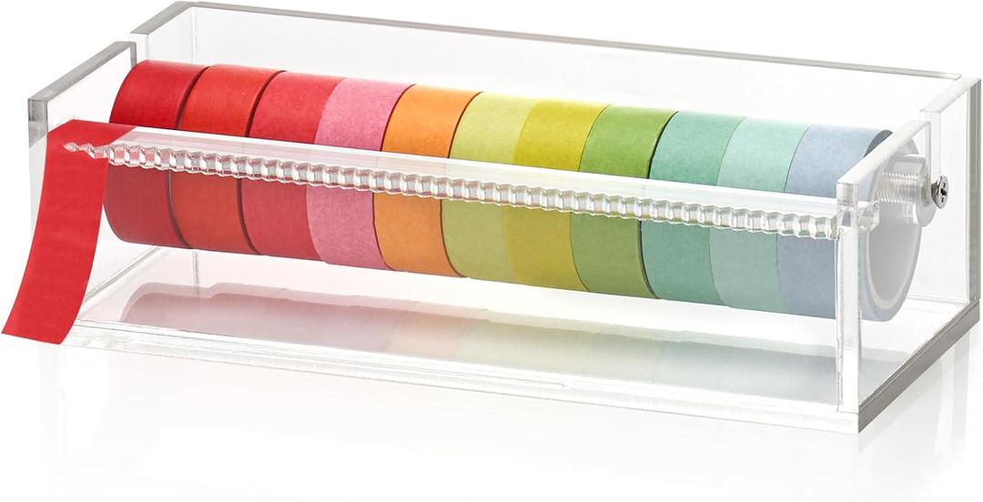 Acrylic Washi Tape Dispenser Tape Holder Organizer 7 in Sticker Roll Cutter Masking Tape Holder Washi Tape Organizer Cutter Clear Tape Dispenser for Office Home School (Not Include Tape)