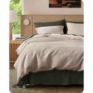 Bedsure Cotton Duvet Cover King - 100% Cotton Waffle Weave Linen Color Duvet Cover, PureWoven Breathable King Bedding Set for All Season, 3 Pieces, 104"x90"