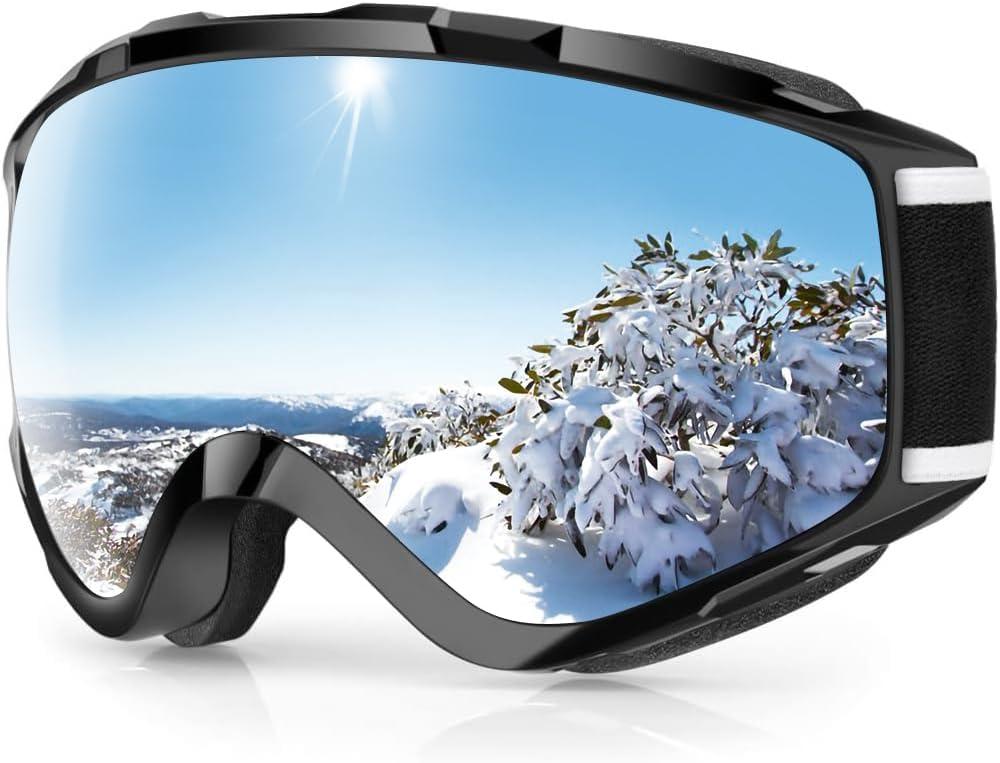 findway Ski Goggles OTG - Over Glasses Snow/Snowboard Goggles for Men, Women & Youth - 100% UV Protection (A4-black Frame Silver Lens(10%))