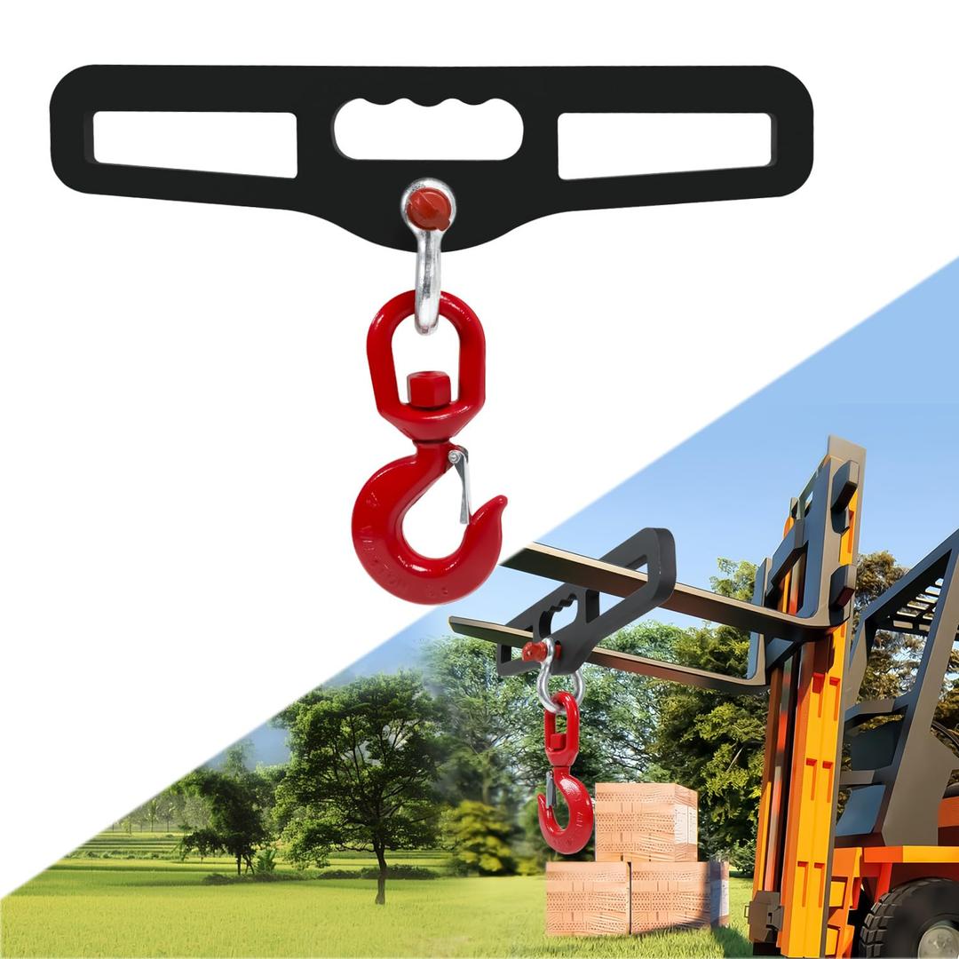 Heavy Duty Forklift Lifting Hook, Fork Lifting Attachment, 6,600 LB Capacity3 Ton, Dual Fork Mount, With swivel hook for Lifting Generators, Drums, Machinery, Fit For Standard Forklift/Tractor Forks