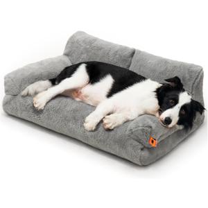 MEWOOFUN Cat Bed for Indoor Cats, Washable Dog Beds for Small Medium Dogs & Cats, Fluffy Cat Couch with Non-Slip Bottom (Grey, 33.5" L x 25.6" W x 11.5" Th)