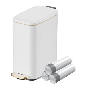 KUK Slim Bathroom Trash Can with Lid, 1.6 Gal / 6L Stainless Steel Small Garbage Bin with Detachable Inner Bucket, Step Pedal, Silent Close, Wastebasket for Toilet, Bedroom, Home, Office (White)