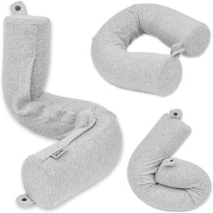 Dot&Dot Twist Memory Foam Travel Pillow for Airplanes - Travel Neck Pillow for Sleeping - Airplane Pillow for Neck Support, Chin, Lumbar and Leg - Adjustable, Bendable Neck Roll Pillow (Standard (26"), Gray)