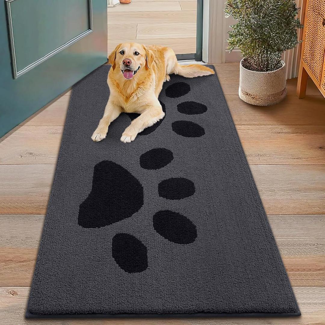 Smiry Dog Door Mat for Muddy Paws, Absorbs Moisture and Dirt, Low-Profile Entryway Mat with Non-Slip Backing, Entry Indoor Outdoor Doormat for Inside Floor (48x30 Inches, Black, Paw) (2'6" x 4' (Rectangular))