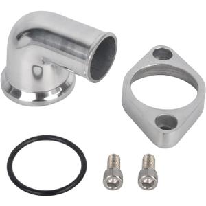 90 Swivel Water Neck Aluminum Polished Thermostat Housing Compatible with SBC BBC Chevy 265 283 305 307 327 350 383 400 396 402 427 454 472 502 348 409 (90 Degrees Style1, Silver)