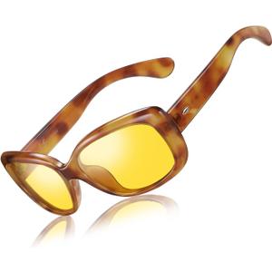 Wzerry Vintage Polarized Sunglasses for Women Trendy UV400 Havana Wrap-Around Shades for Driving