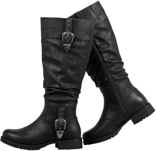 SheSole Knee High Boots for Women Wide Calf – Hidden Stretch Panel & Side Zipper, Chunky Low Heel Round Toe – Comfortable Western Style for Office, Daily Commute, Teachers, Size 39