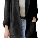 IDEALSANXUN Womens Linen Blazer Casual Long Sleeve Lightweight Spring Summer Jackets, Medium