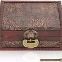Vintage Decorative Wooden Box with lock and key, Wooden Box with Hinged Lid Jewelry Keepsake Storage Treasure Jewelry Chest