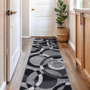 Rugshop Contemporary Abstract Circles Perfect for high Traffic Areas of Your Living Room,Bedroom,Home Office,Kitchen Runner Rug 2'7" x 8' Gray (Grey)