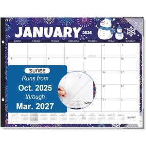 SUNEE Desk Calendar 2026 Large 22x17 from October 2025 to March 2027, Extra Large Desktop Monthly Calendar Pad 18 Months For Teacher or Family, Desk Top, Seasonal