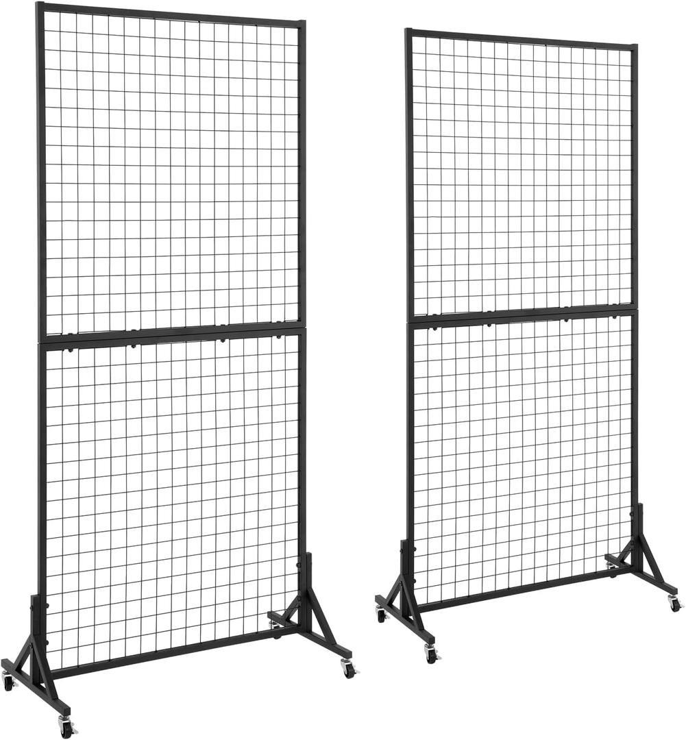 2 Packs 3' x 6' Grid Wall Panels Standing Wire Grid, Study Display Rack with T-Base Wheels Freestanding Gridwall Panel Tower for Shows, Black