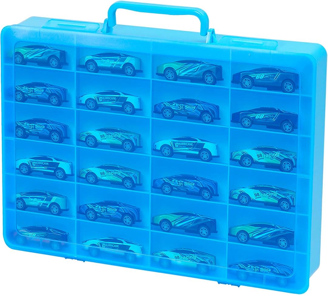 Toy Organizer Case with 24 compartments, Compatible With Hot Wheels Cars, Matchbox Cars, Mini Toys and Small Dolls etc. (Case only) (blue, 1pack)