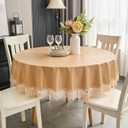 LIBERECOO Round Tablecloth, Waterproof Vinyl Tablecloth with Flannel Backing, Plain Weaves Pattern Wipeable & Reusable Plastic Table Cloth with Lace Trim, Ideal for Kitchen and Dining Room, 70 Inch