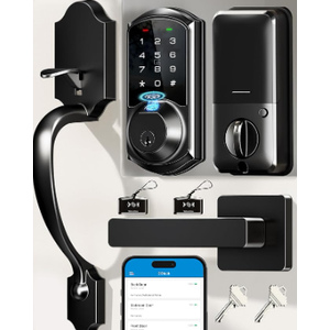 Veise VE07-H Fingerprint Smart Locks for Front Door with Handle Set, App Control, Keyless Entry Keypad Deadbolt, Digital Electronic Touchscreen, Easy Install, Auto Lock, Satin Nickel