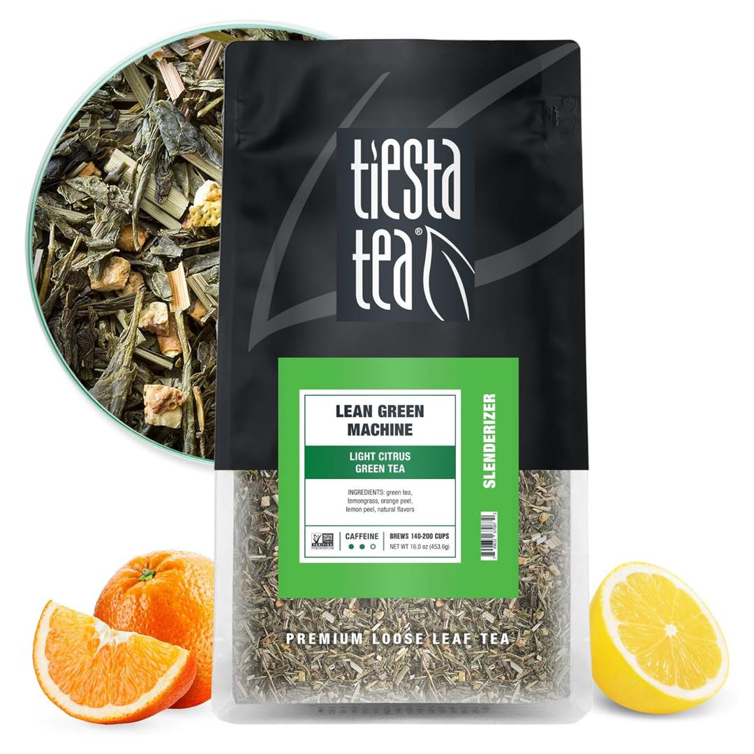 Tiesta Tea - Lean Green Machine, Loose Leaf, Light Citrus Green Tea, Premium Blend, Medium Caffeinated, Make Hot or Iced Brews Up to 200 Cups, 16 Ounce Resealable Bulk Pouch