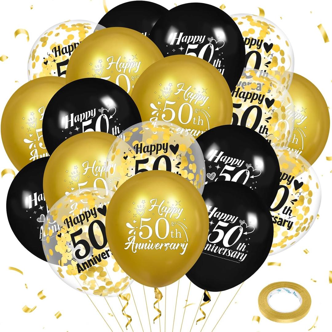 50th Anniversary Balloons 18Pcs Black Gold 50th Anniversary Party Decorations for Women Men Black Gold 12Inch Happy 50 Latex Confetti Balloons for Indoor Outdoor Party Supplies