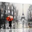 CANEITO Paris Wall Art for Lving Room, Eiffel Tower Canvas Wall Decor for Bedroom, Black and White Picture Print Artwork for Office, Size 20x40 Inches