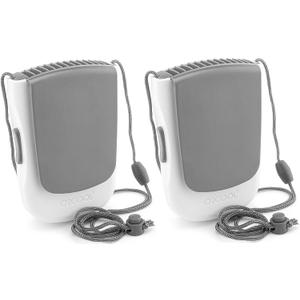 O2COOL Deluxe Necklace Fan | Battery Powered, Hands-Free Personal Cooling Fan w/Adjustable Lanyard, Table Top Stand + Wearable Clip - Gray (2 Pack)