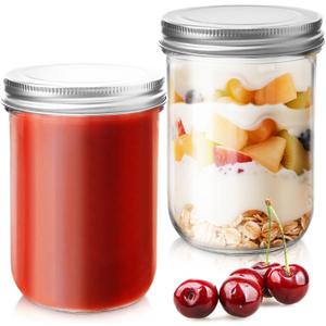 Showvigor 2 Pack 16oz Wide Mouth Jars- Glass Canning Jars with Airtight Lids for Jam, Honey, Jelly, Meal Prep, Overnight Oats, Salad, Yogurt, Wedding Favors & Food Preserving
