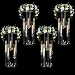4PCS 5 Arm Candelabra,Clear Centerpiece for Table,Acrylic Centerpiece Stand for Wedding Reception,Acrylic Candle Holder for Event Celebration Wedding Birthday Home Christmas