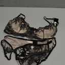 Lilosy Sexy Floral Embroidery Mesh Sheer Underwire Push Up Garter Belt Lingerie Set Women See Through Bra Panty 3 Piece Black X-Large