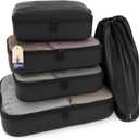 Shacke Premium 5 Packing Cubes Set - Lightweight Mesh Travel Luggage Organizers with Laundry Bag, 5-Piece Suitcase Storage System (Air Black)
